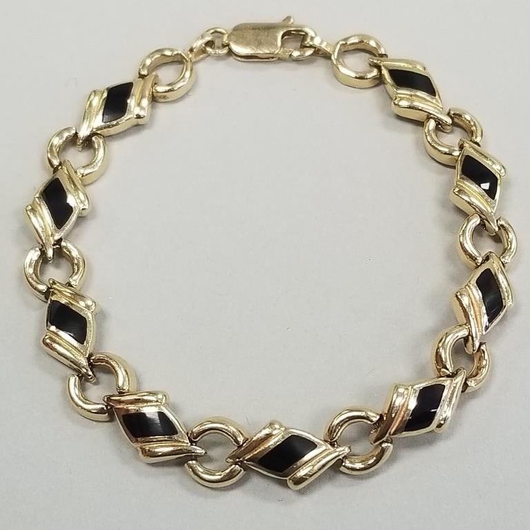 14K gold & onyx bracelet- 17.5g; 7 1/2"L: 14K gold & onyx bracelet- 17.5g; 7 1/2"L