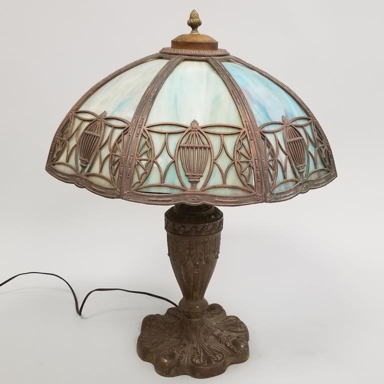 Antique slag glass lamp- 24"H 18 1/2"D: Antique slag glass lamp- 24"H 18 1/2"D