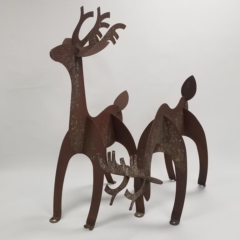 2 outdoor garden metal deer sculptures- 58 1/2"H 15"W 45"D largest: 2 outdoor garden metal deer sculptures- 58 1/2"H 15"W 45"D largest