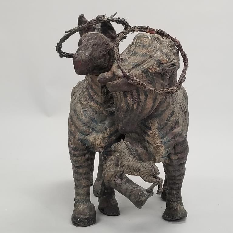 Anthony-Petr Gorny ? polychrome bronze twin zebra sculpture (2 pieces) 30"H 21"W 28"D, over 300 lbs. (1 of 16)