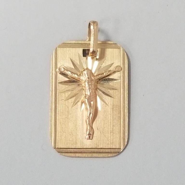 14K gold Italy religious medal- 5.8g; 1 3/8"L: 14K gold Italy religious medal- 5.8g; 1 3/8"L