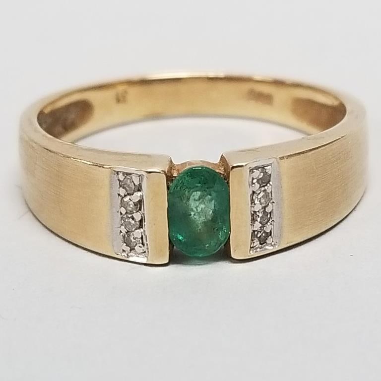14K gold, emerald & diamond ring- 4.9g; size 10 1/4 (1 of 9)
