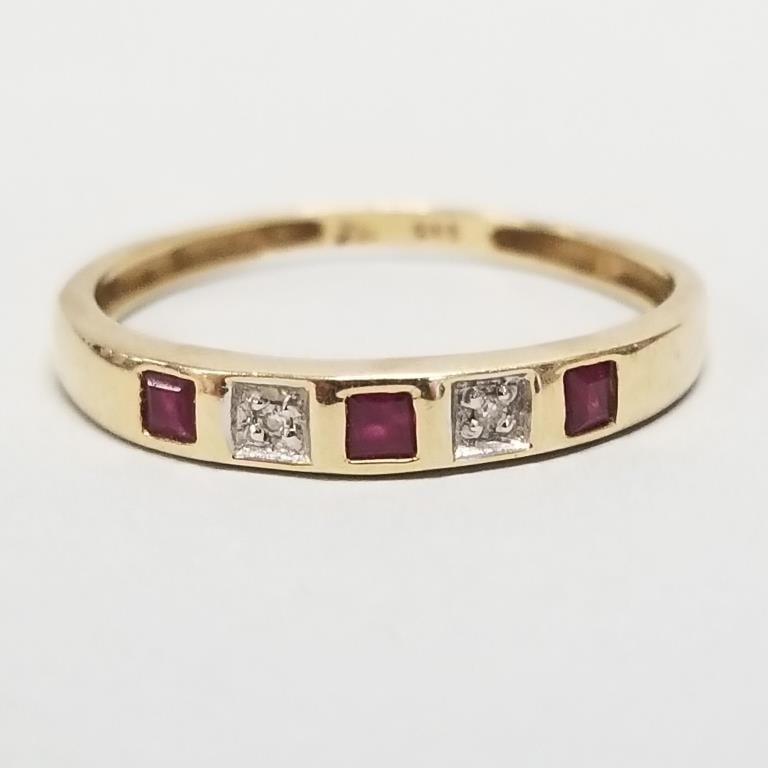 14K gold, ruby & diamond ring- 1.9g; size 10 (1 of 7)