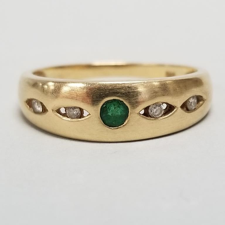 14K gold, emerald & diamond ring- 3.3g; size 10 1/4: 14K gold, emerald & diamond ring- 3.3g; size 10 1/4