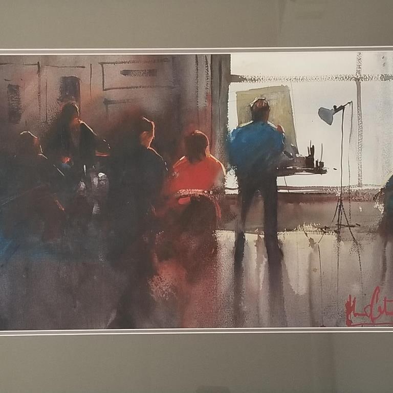 Alvaro Catagnet signed mixed media painting- framed 20 7/8"H 28 1/4"W OD: Alvaro Catagnet signed mixed media painting- framed 20 7/8"H 28 1/4"W OD