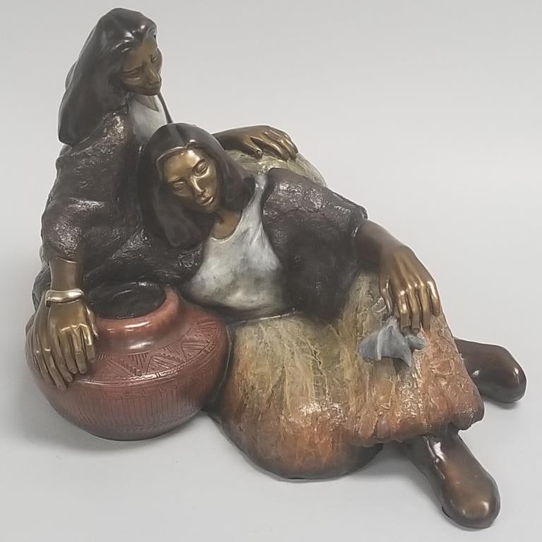 J.R. (Janet Rae) signed & numbered bronze 12/35 figural group "The Weeping Pot" 10 1/2"H 18"W 12"D (1 of 14)