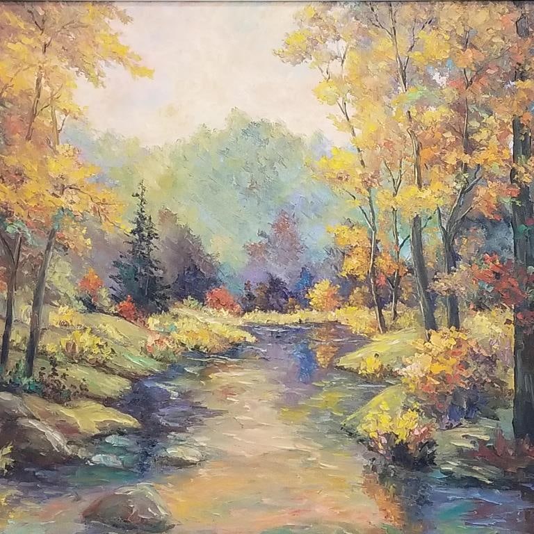 Carolyn Lankford signed oil painting on canvas "Golden Reflections"- framed 30 1/4"H 36 1/4"W OD: Carolyn Lankford signed oil painting on canvas "Golden Reflections"- framed 30 1/4"H 36 1/4"W OD