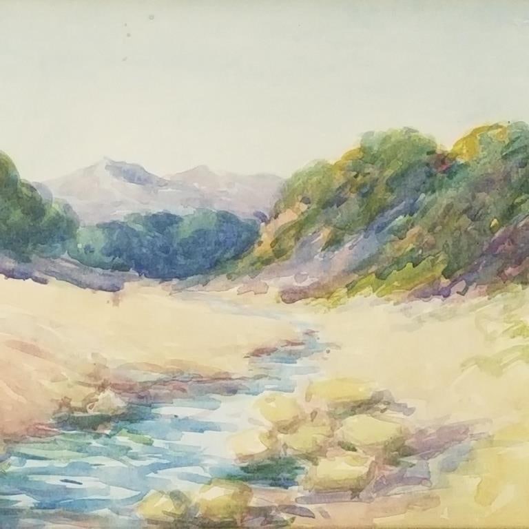 Henrietta Dunn Mears signed watercolor "The Twin Peaks- California"- framed 18 5/8"H 24 1/2"W OD (1 of 10)