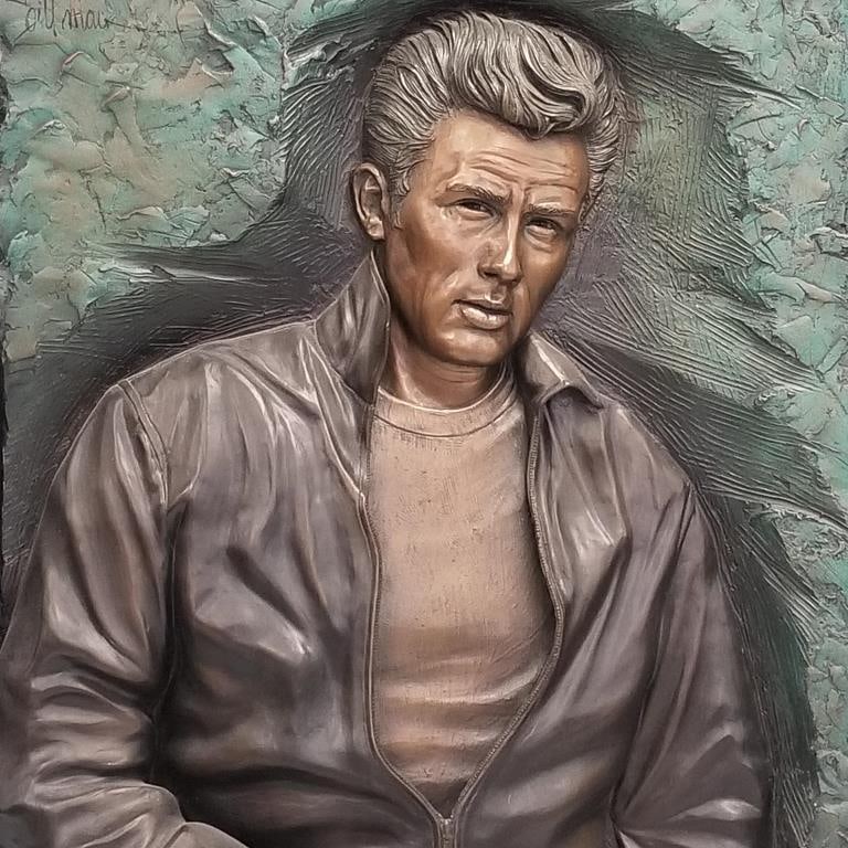 Bill Mack "Rebel" James Dean bonded bronze relief sculpture- limited edition 17/95- 53"H 41"W,: Bill Mack "Rebel" James Dean bonded bronze relief sculpture- limited edition 17/95- 53"H 41"W, approx 70 lbs.