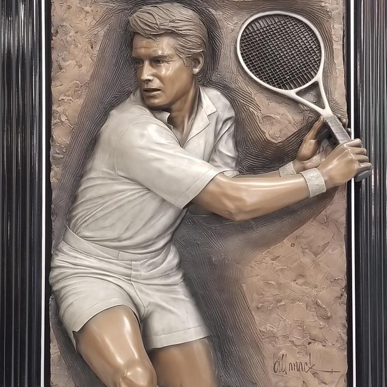 Bill Mack "Match Point" tennis player bonded bronze relief sculpture- limited edition (some frame (1 of 14)