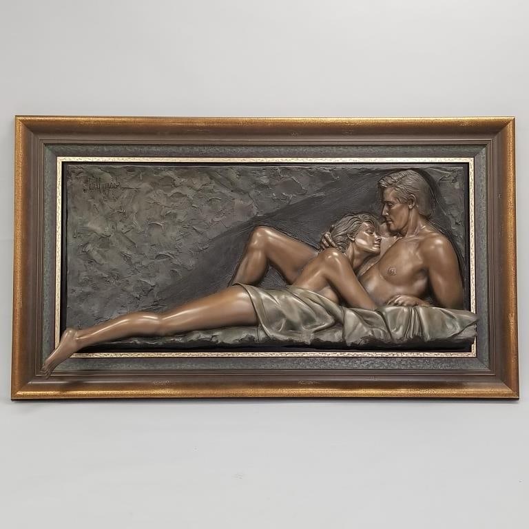 Bill Mack "Forever" couple bonded bronze relief sculpture- 42"H 75"W, approx 100 lbs.: Bill Mack "Forever" couple bonded bronze relief sculpture- 42"H 75"W, approx 100 lbs.