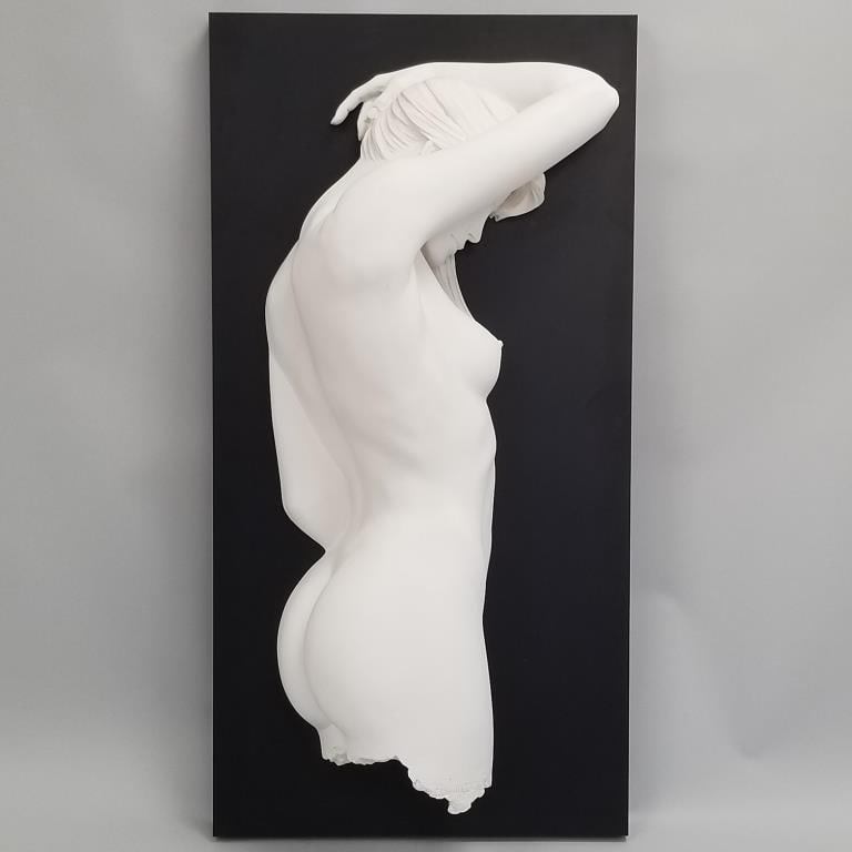 Bill Mack "Essence Torso" bonded white sand relief sculpture- limited edition 3/75- 46"H 23 1/2"W,: Bill Mack "Essence Torso" bonded white sand relief sculpture- limited edition 3/75- 46"H 23 1/2"W, approx 40 lbs.