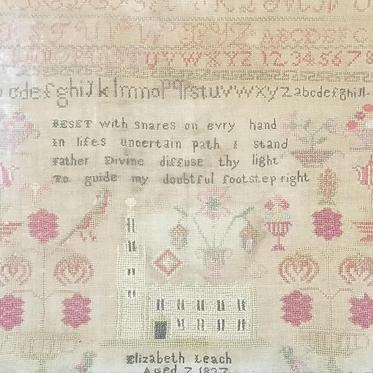Early Elizabeth Leach sampler- Age 7- 1837 with potter Bernard Leach information on reverse (1 of 11)