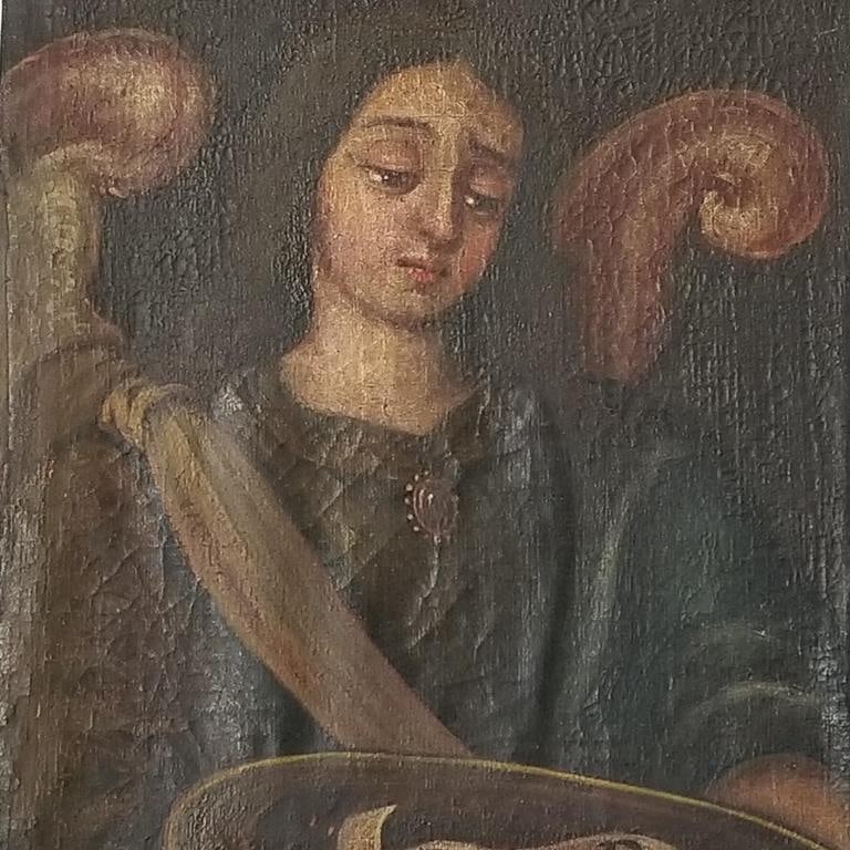 Oil painting on canvas- religious figure (as seen) 21 1/4"H 14"W (1 of 14)
