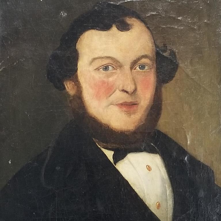 Antique oil painting on canvas- gentleman- 20 1/2"H 15 1/2"W (relined): Antique oil painting on canvas- gentleman- 20 1/2"H 15 1/2"W (relined)