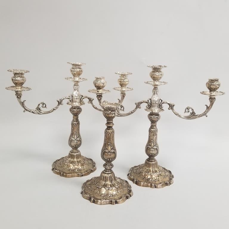 3 Gorham Chantilly weighted sterling silver candlesticks with 2 sterling candelabra inserts (1 of 20)
