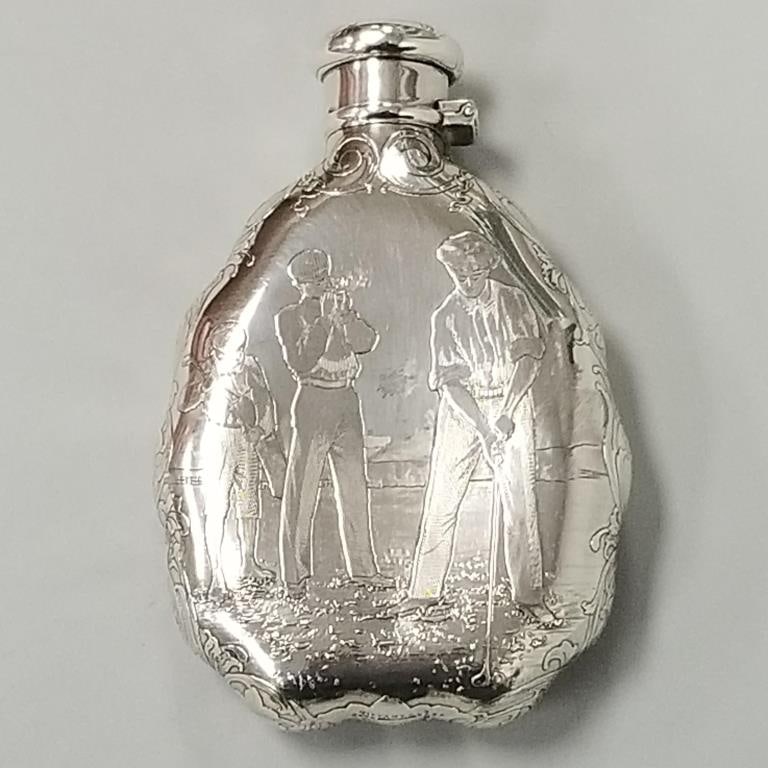 Tiffany & Co. sterling silver trophy flask- 1903 Minnesota Gold Association (top is stuck- top (1 of 11)