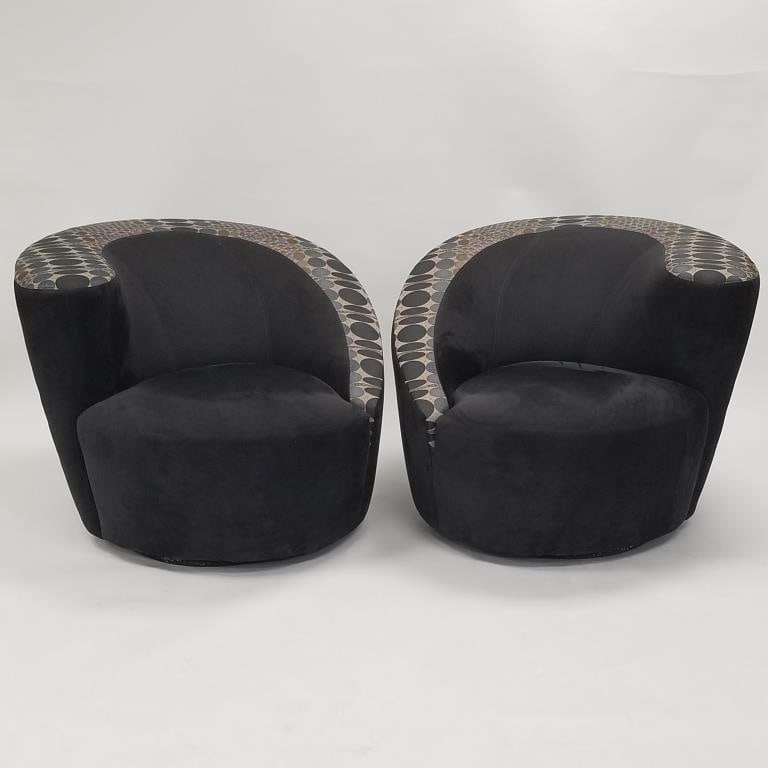 Pair of Vladimir Kagen style post modern swivel nautilus chairs- 29"H 38"W (1 of 9)