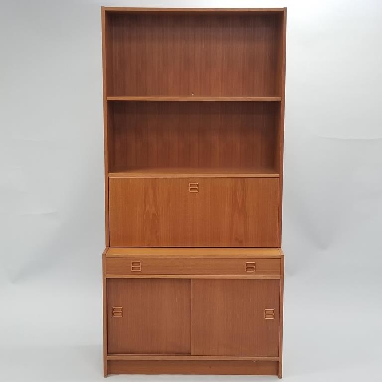 Fornem Mobelkunst Danish teak cabinet w/ drop front desk & 2 sliding doors- 70 3/4"H 34 11/16"W 16: Fornem Mobelkunst Danish teak cabinet w/ drop front desk & 2 sliding doors- 70 3/4"H 34 11/16"W 16 3/4"D
