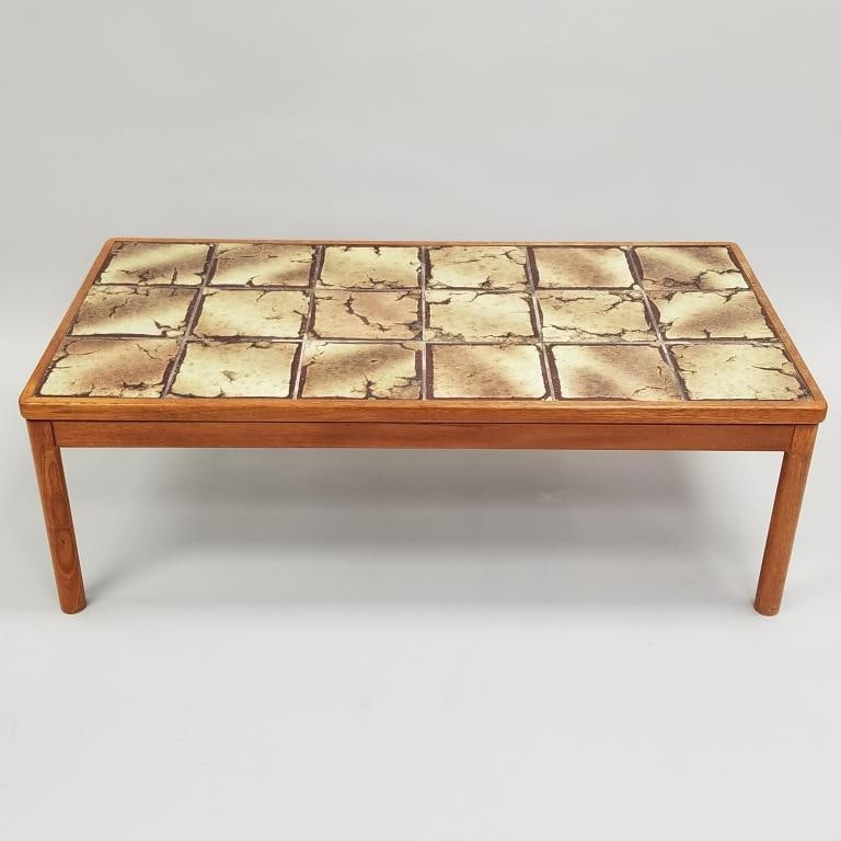 Trioh- Denmark teak tile top coffee table (1 tile cracked) 16 1/2"H 49 1/2"W 25 1/2"D (1 of 12)