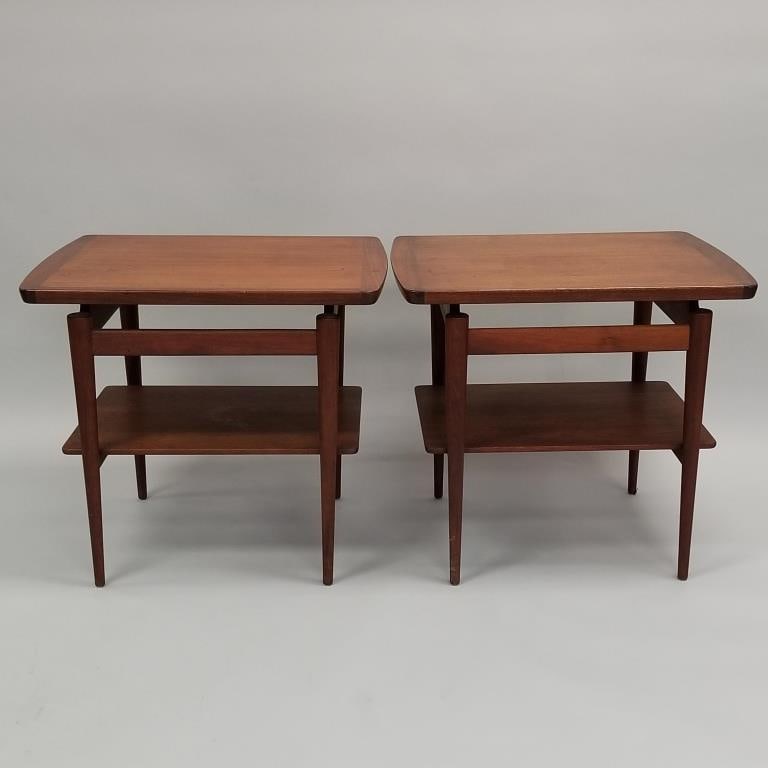 Pair teak mid-century end tables with lower shelf- 24 1/4"H 21"W 27"D (1 of 19)