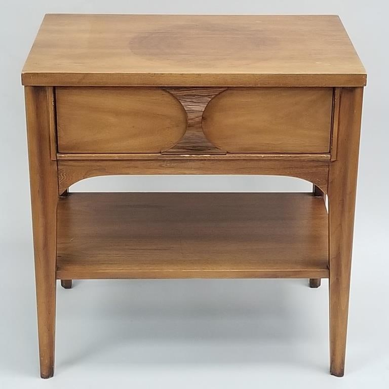 Kent Coffey Perspecta walnut end table with drawer (finish wear) 24 1/4"H 23"W 15"D (1 of 18)