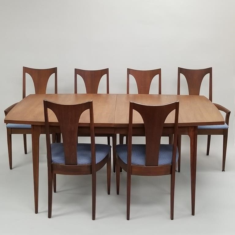 Broyhill Brasilia walnut dining set including table, 3 leaves & 6 chairs (4 side chairs, 2 captain (1 of 20)