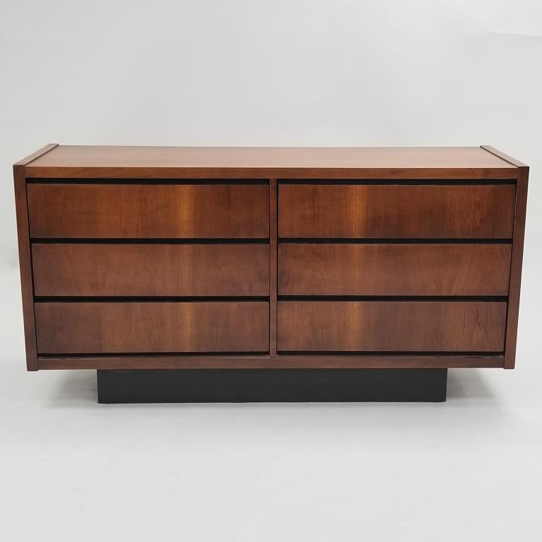 Lane 6-drawer walnut long dresser- 29 1/8"H 56 1/4"W 18"D: Lane 6-drawer walnut long dresser- 29 1/8"H 56 1/4"W 18"D