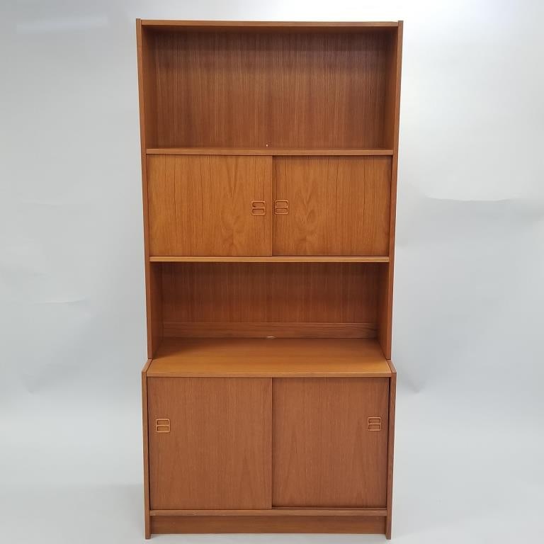 Fornem Mobelkunst Danish teak cabinet w/ sliding doors- 74"H 34 3/4"W 17"D: Fornem Mobelkunst Danish teak cabinet w/ sliding doors- 74"H 34 3/4"W 17"D