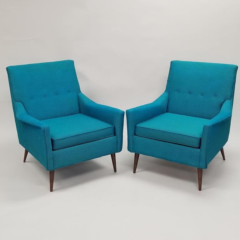 Pair Selig Monroe mid-century modern upholstered lounge chairs- 32"H 28 1/4"W 34"D: Pair Selig Monroe mid-century modern upholstered lounge chairs- 32"H 28 1/4"W 34"D