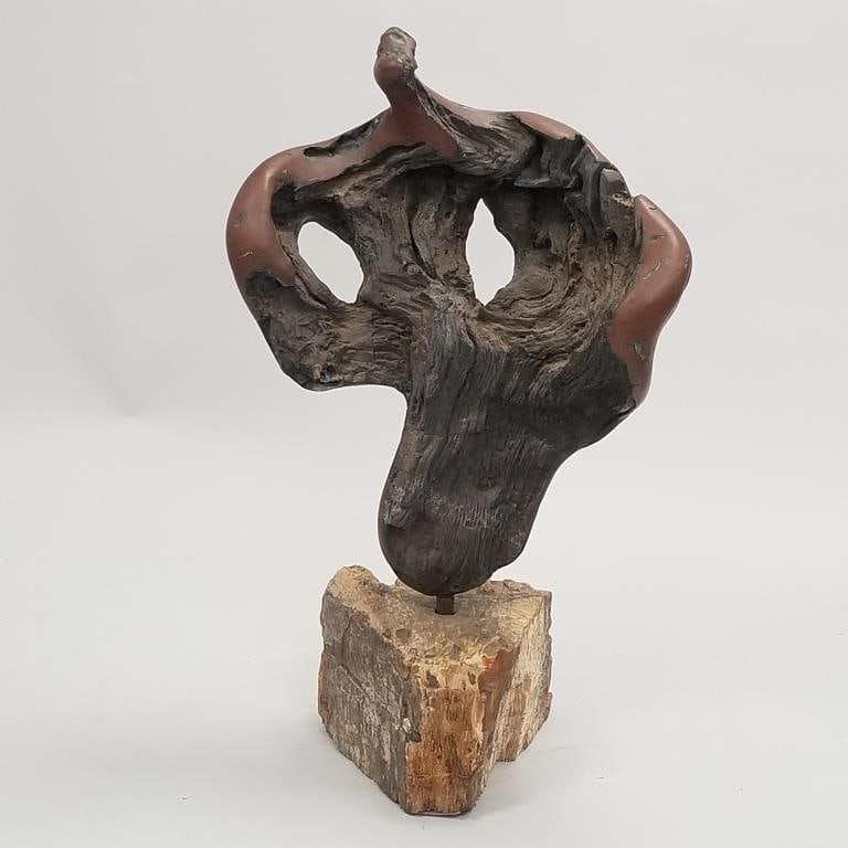 Schmid signed & numbered 12/35 mid-century bronze sculpture on petrified wood base- 37"H 22"W 9"D, (1 of 15)