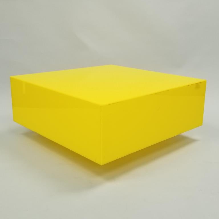 Mid-century modern yellow fiberglass square table 14"H 30"W 30"D: Mid-century modern yellow fiberglass square table 14"H 30"W 30"D