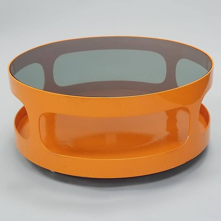 Nebu Holland orange mid-century table with smoked glass top- 14"H 31 1/2"D (1 of 13)
