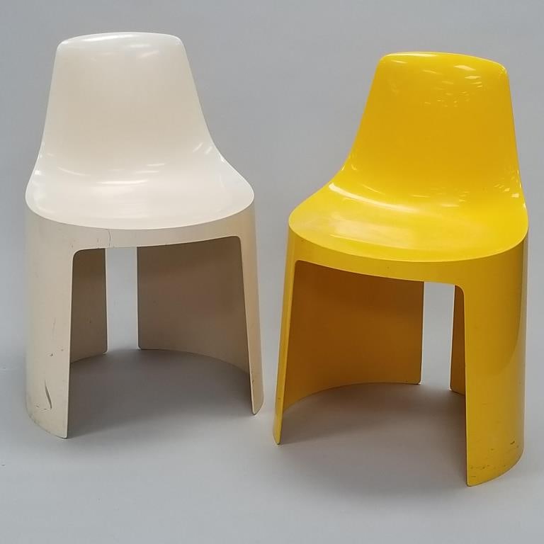 2 Umbro stacking chairs by Kay LeRoy (as seen) 28 1/2"H 17 3/4"W 17"D: 2 Umbro stacking chairs by Kay LeRoy (as seen) 28 1/2"H 17 3/4"W 17"D