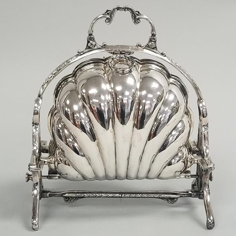Ornate silverplate folding biscuit box- 10"H 8 3/4"W 4 3/4"D (1 of 20)