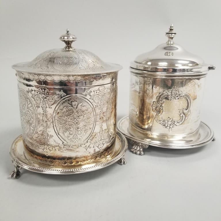 2 Victorian, etc. silverplated cracker/ biscuit boxes- 8"H 7"D larger (1 of 20)