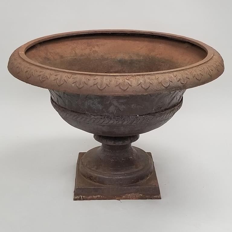 Large heavy cast iron garden urn- 28"H 37 1/2"D (over 200 lbs.- please bring help to load): Large heavy cast iron garden urn- 28"H 37 1/2"D (over 200 lbs.- please bring help to load)