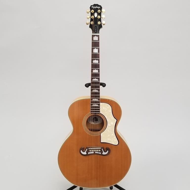 Epiphone acoustic guitar model #EJ 200NA; serial #4211353; 92.113 (button through back; bridge (1 of 19)