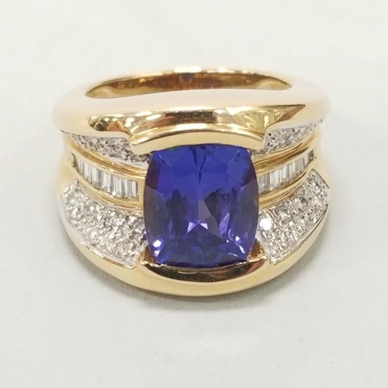18K gold & 5.33ct natural tanzanite ring with diamond accents- 17.3g; size 7 1/2 with appraisal (1 of 13)