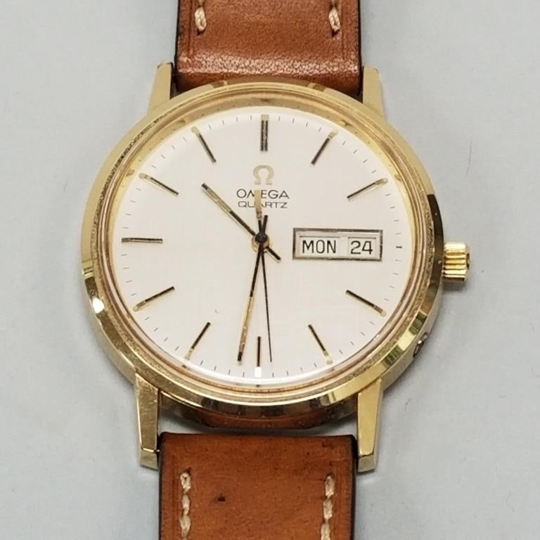 Omega quartz men's watch with day/ date- new battery- working: Omega quartz men's watch with day/ date- new battery- working