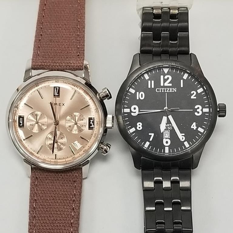 2 men's watches: Timex chronograph wristwatch & Citizen's watch (unused condition) both working: 2 men's watches: Timex chronograph wristwatch & Citizen's watch (unused condition) both working