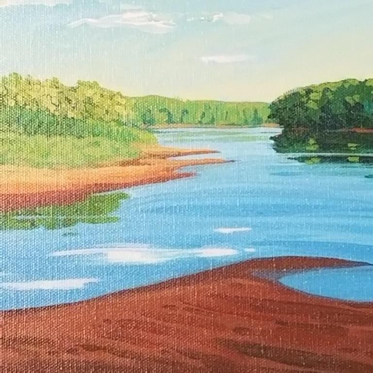 David Morrison acrylic on canvas- Sandbar- late afternoon downstream- 9 1/8"H 17 1/8"W framed OD (1 of 7)