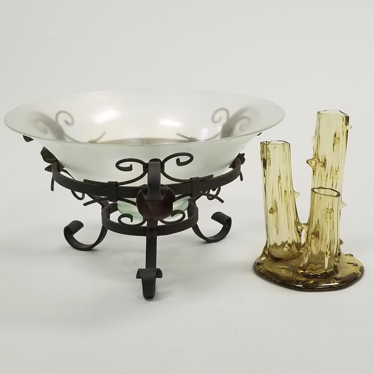 2 pieces Steuben art glass: trunk base by Frederic Carter (unsigned, crack) 5 3/4"H 4"D & verre de (1 of 17)