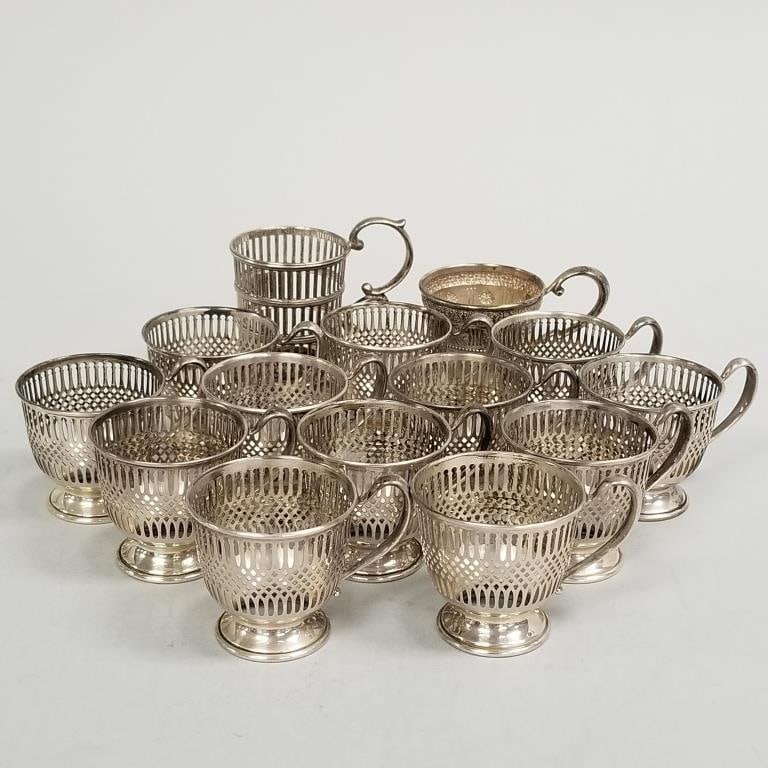 14 assorted sterling silver cup holders- 10 toz total - 3"H 2 1/4"W 3 1/4"D (1 of 18)