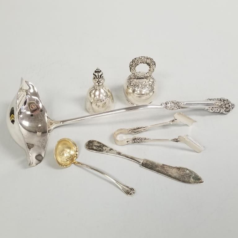 5 pieces sterling silver flatware, etc. & 1 sterling handled ladle incl Wallace Grand Baroque- 7 toz (1 of 20)