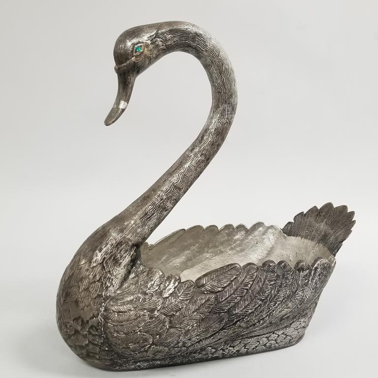 Large silverplated brass swan planter- 18 1/2"H, 18 1/2"L (1 of 19)