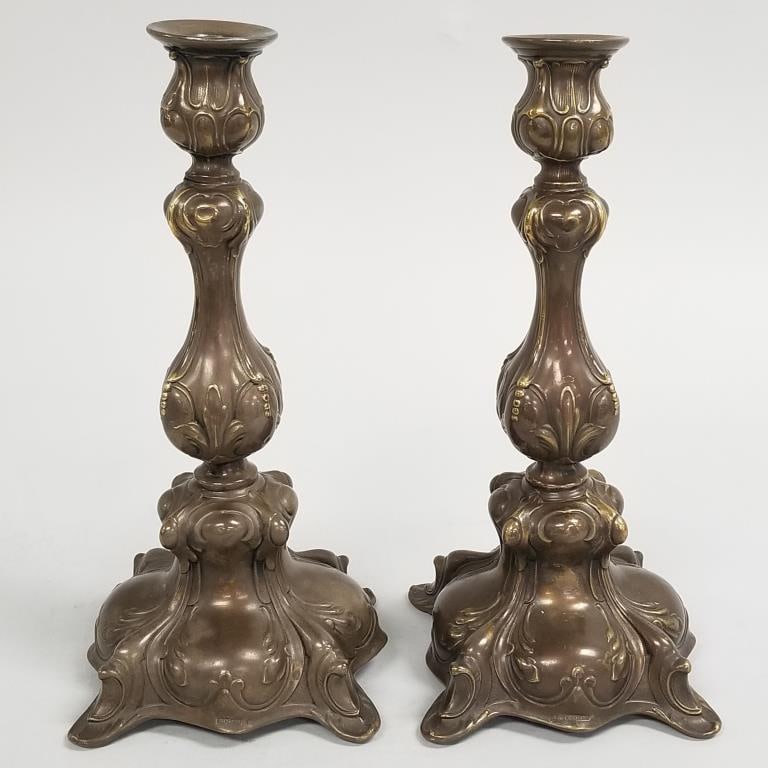 Pair ornate Warsaw brass candlesticks- 12 1/2"H (1 of 18)
