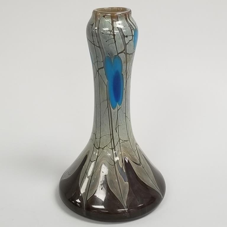 Unsigned art glass vase with floral design- 11"H (1 of 16)