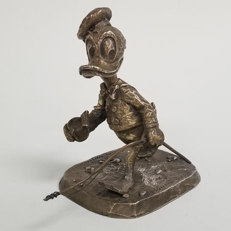 Sterling silver Disney Donald Duck sculpture by Philip Kraczkowski #54- 19 toz, 4"H 4 3/4"W: Sterling silver Disney Donald Duck sculpture by Philip Kraczkowski #54- 19 toz, 4"H 4 3/4"W 2 15/16"D