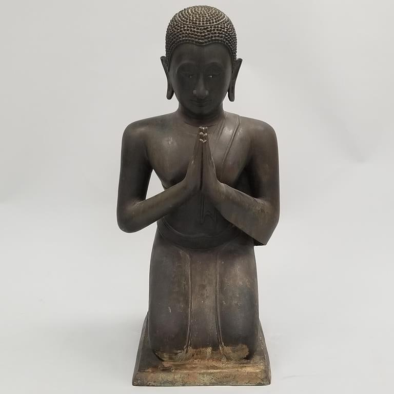 Antique bronze kneeling Buddha temple figure- Burmese- 37 1/2"H 18"W 16"D (1 of 14)